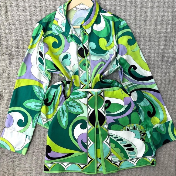 Zara Tops - Zara Co-ord Set Green Print (S/M)